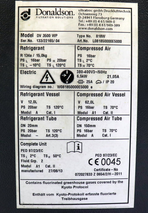 Bild des Artikels DONALDSON-Filtereinheit-Vorfilter-+-Nachfilter-Modell:-DV-3500-WP-Wassergekühlt