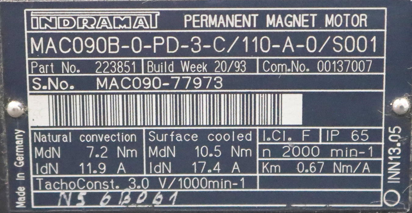 Bild des Artikels BOSCH-INDRAMAT-MAC090B-0-PD-3-C/110-A-0/S001-7,2/10,5Nm-2000U/min