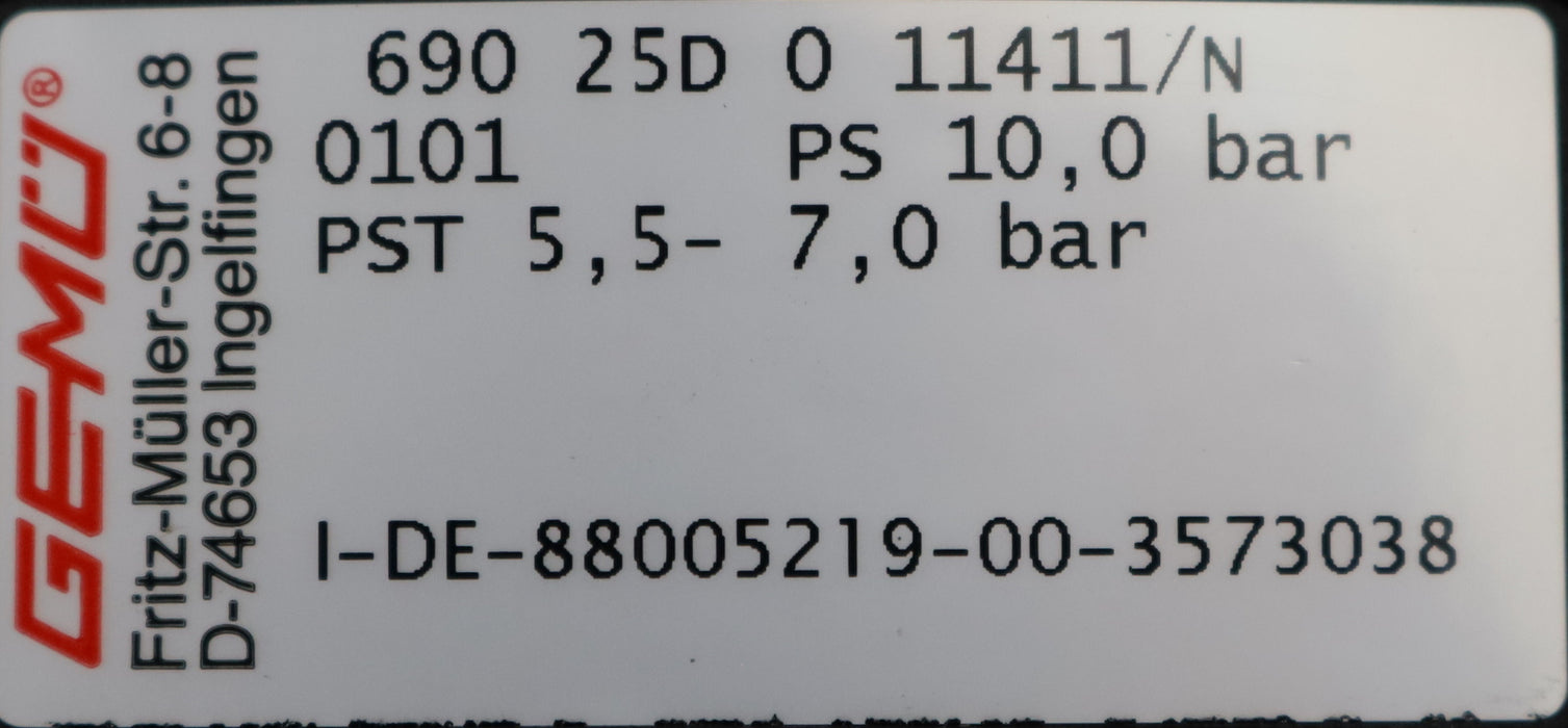 Bild des Artikels GEMÜ-Membranventil-Typ-690-25D-0-11411/N-0101-max.-Betriebsdruck-10bar
