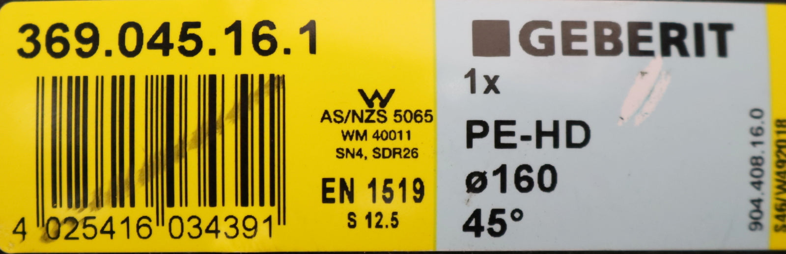 Bild des Artikels GEBERIT-Winkel-45°-Art.Nr.-369.045.16.1-Ø160mm-PE-HD-unbenutzt