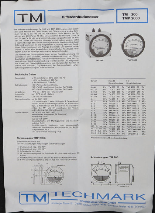 TM Techmark TM 200 - 500 Pa Differenzdruckmesser -used TM Techmark TM 200 - 500 Pa Differenzdruckmesser -used