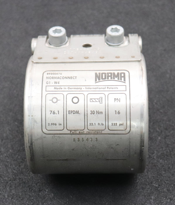 Bild des Artikels NORMA-NORMACONNECT-Rohrkupplung-G1-W4-Ø-76,1mm-(2,996in)-30Nm-16PN-unbenutzt