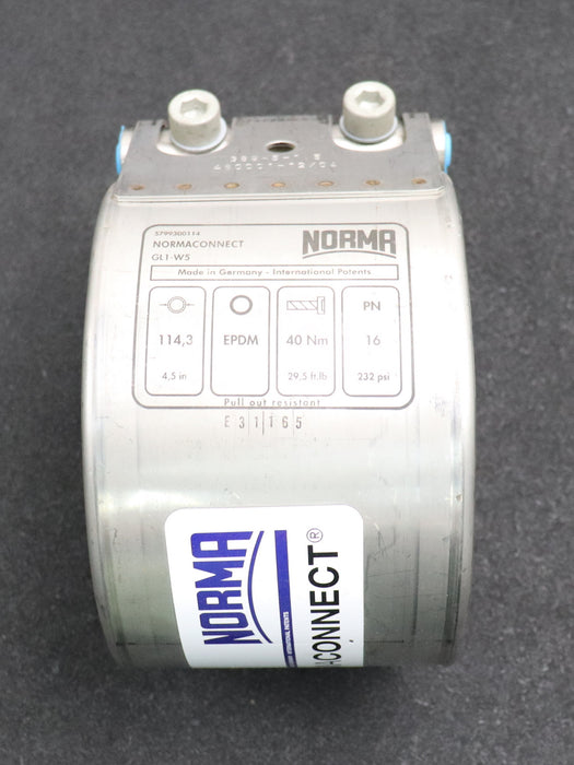 Bild des Artikels NORMA-NORMACONNECT-Rohrkupplung-GL1-W5-Ø-114,3mm-(4,5in)-40Nm-16PN-unbenutzt