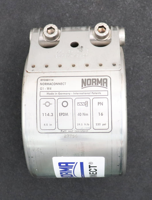 Bild des Artikels NORMA-NORMACONNECT-Rohrkupplung-G1-W4-Ø-114,3mm-(4,5in)-40Nm-16PN-unbenutzt