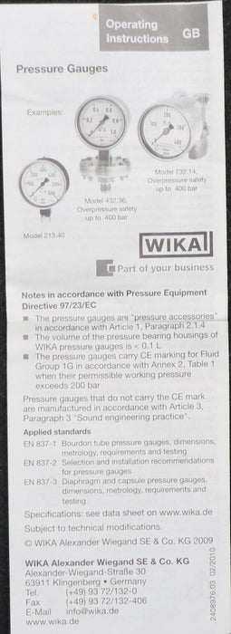 Bild des Artikels WIKA-Glyzerin-Manometer-A12F00679-1,6bar-Anschluss-waagerecht-G-1/2"-Ø-130mm