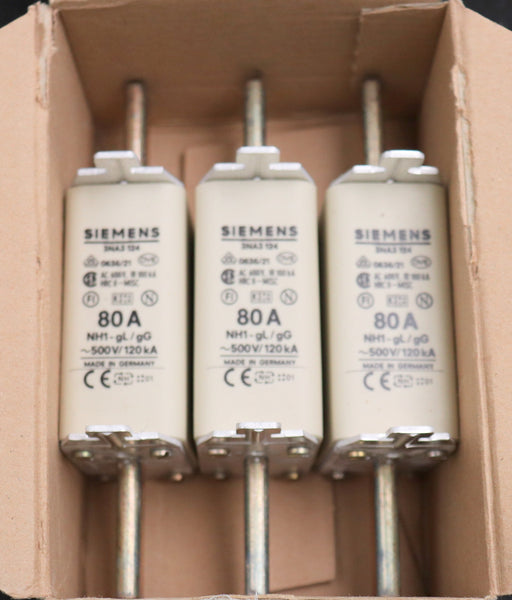 Bild des Artikels SIEMENS-3x-Sicherungseinsatz-fuse-link-3NA3124-80A-500VAC-Betriebsklasse-gL-gG