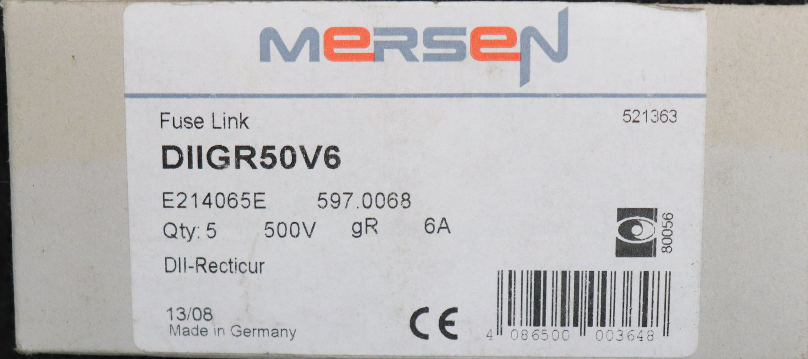 Bild des Artikels MERSEN-5x-Sicherungseinsatz-fuse-link-DIIGR50V6-6A-500V-Betriebsklasse-gR