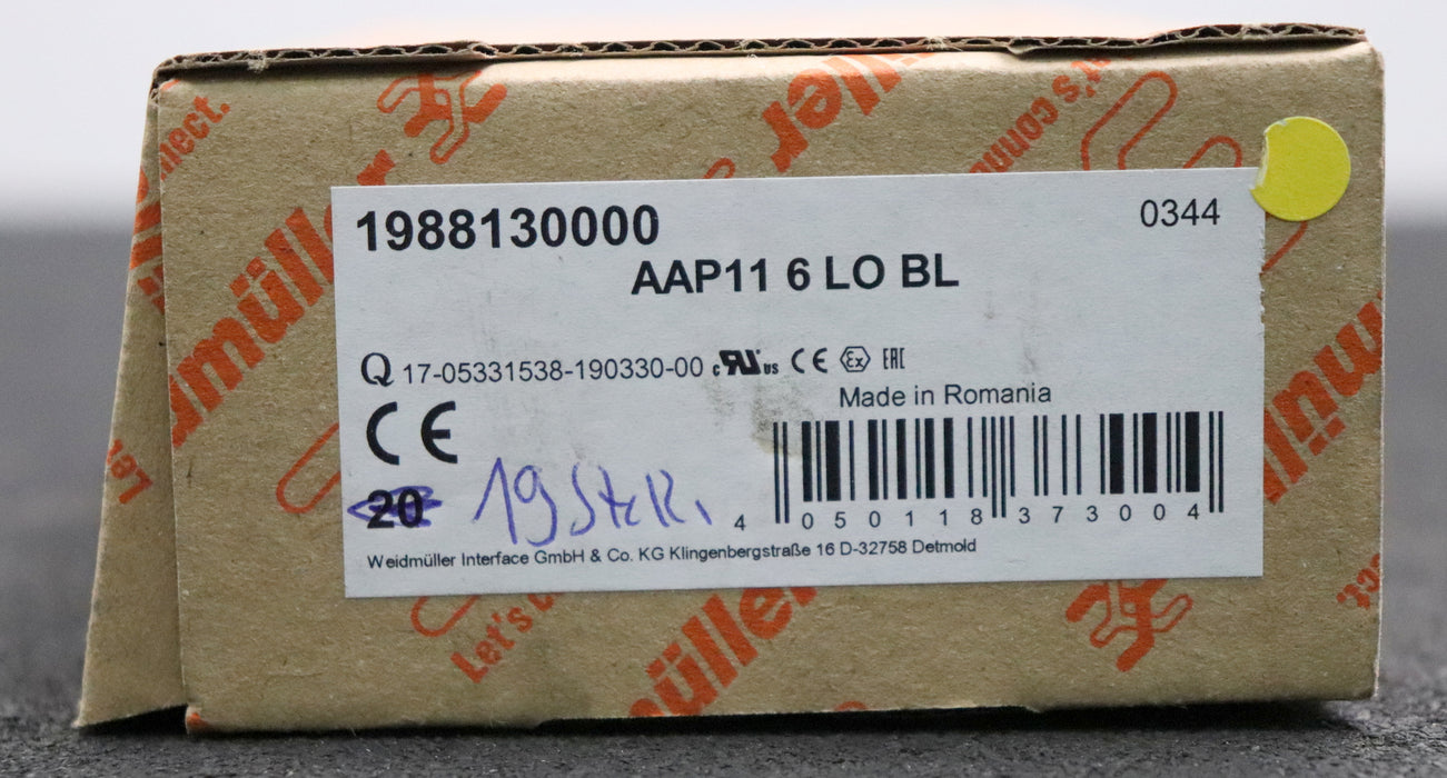 Bild des Artikels WEIDMÜLLER-19x-Durchgangsklemme-AAP11-6-LO-BL-Art.Nr.-1988130000-unbenutzt