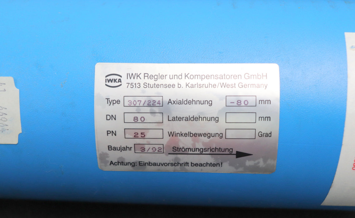 Bild des Artikels IWKA-/-BOA-Stahl-Axialkompensator-Typ-307/224-altern.-Bez.:-BKT-7110-00-DN80