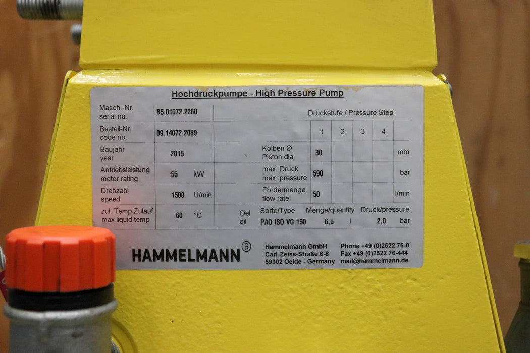 Bild des Artikels HAMMELMANN-Hochdruckpumpe-55kW-max.-Druck-590bar-Fördermenge-50l/min