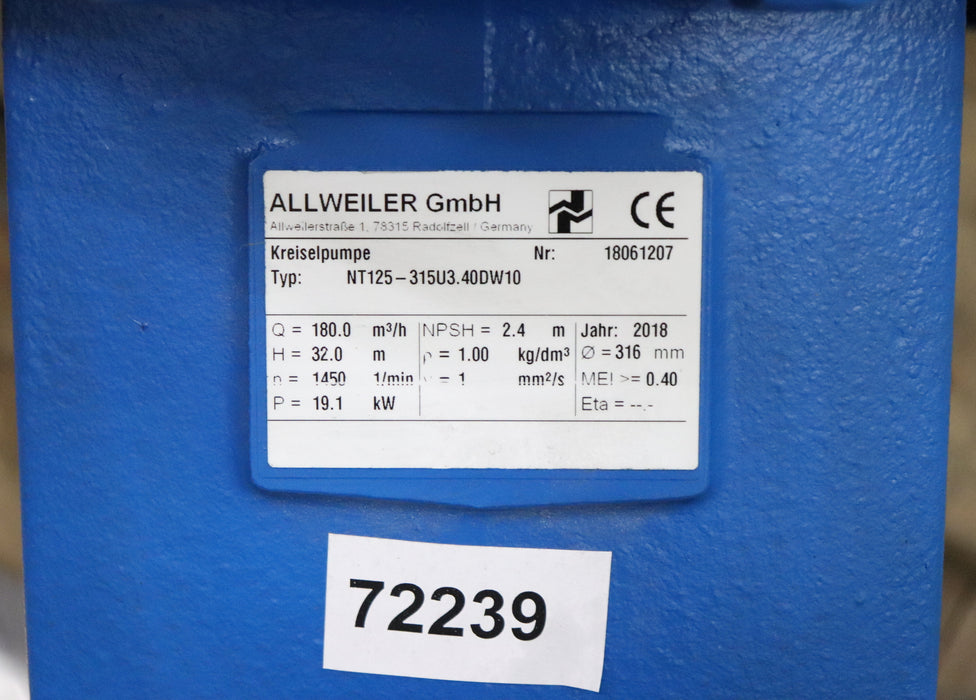 Bild des Artikels ALLWEILER-19,1kW-Spiralgehäuse-Kreiselpumpe-NT125-315-U3.40D-W10-Q=-180m³/h