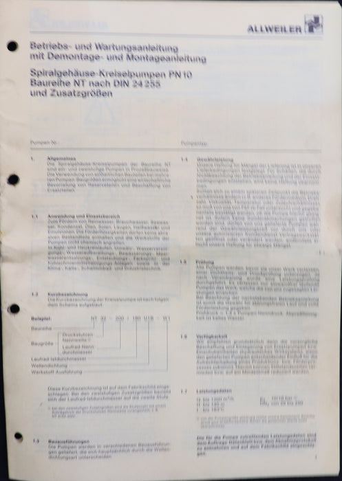 Bild des Artikels ALLWEILER-19,5kW-Spiralgehäuse-Kreiselpumpe-NT125-315/317-U9D-W1-Q=-180m³/h