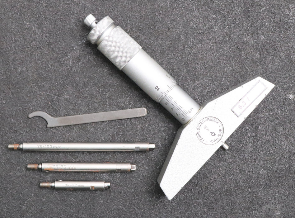 Bild des Artikels FEINMESSZEUGE-SUHL-Innenmessschraube-als-Satz-für-0-100mm-mit-3-Verlängerungen