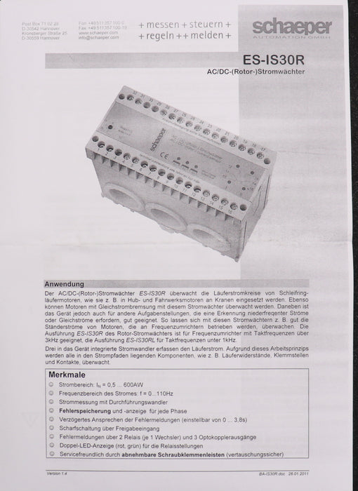 Bild des Artikels SCHAEPER-AC/DC-(Rotor-)Stromwächter-Typ-ES-IS30R-Strombereich-IN-=-0,5-...-600AW