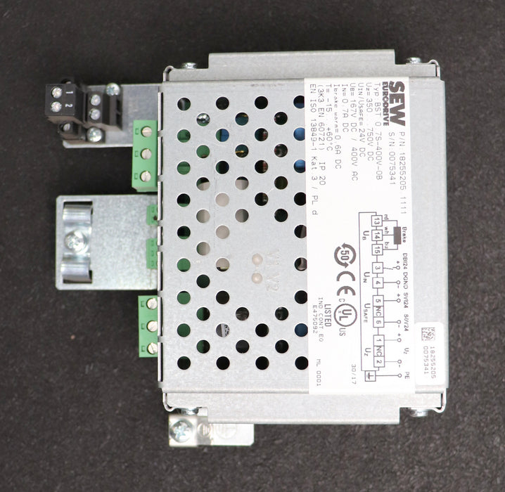 Bild des Artikels SEW-Bremsmodul-Typ-BST-0.7s-400V-0B-P/N-18255205.1111-Uz-350…750VDC-Uin-24VDC