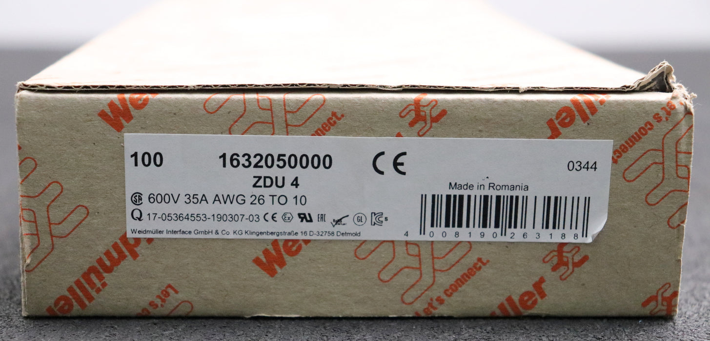 Bild des Artikels WEIDMÜLLER-100x-Durchgangs-Reihenklemme-ZDU-4-Art.Nr.-1632050000-4mm²-32A-800V