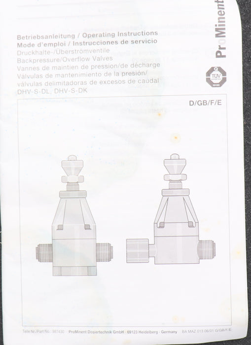 Bild des Artikels PROMINENT-Druckregelventil-DHV-S-DL-Nr.-302324.9-1-10bar-Anschluss-6-12mm