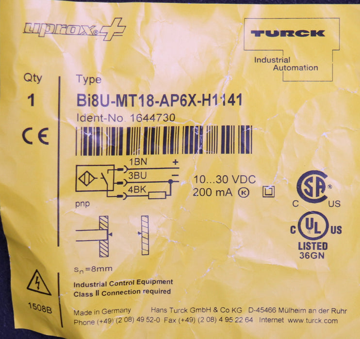 Bild des Artikels TURCK-Induktiver-Sensor-Typ-Bi8U-MT18-AP6X-H1141-Ident-No.-1644730-10…30VDC