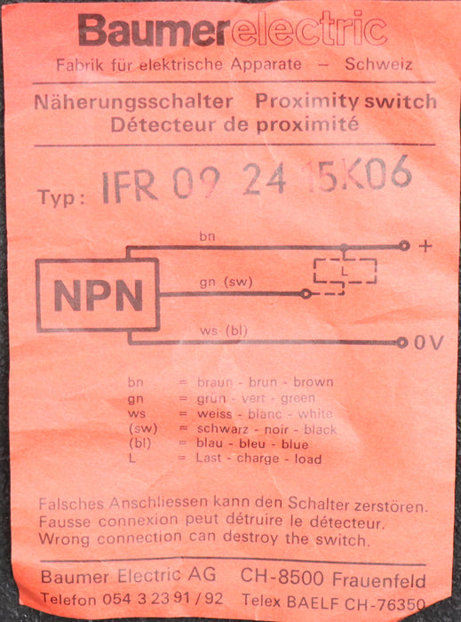 Bild des Artikels BAUMER-PROXIMITY-SWITCH-Näherungsschalter-Typ-IFR-09-24-15K06-unbenutzt