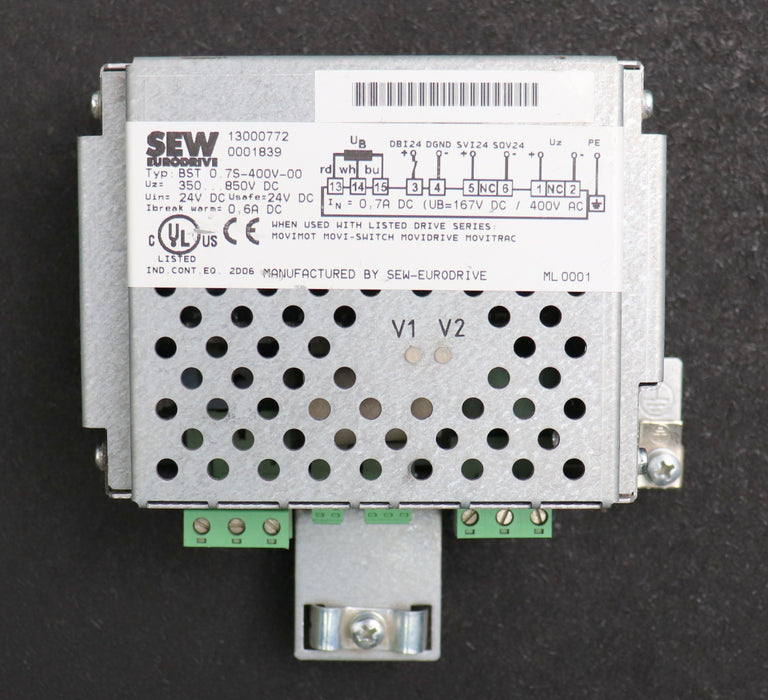 Bild des Artikels SEW-Bremsmodul-Typ-BST-0.7S-400V-00-Art.Nr.--13000772-Uz-350…850VDC-Uin-24VDC