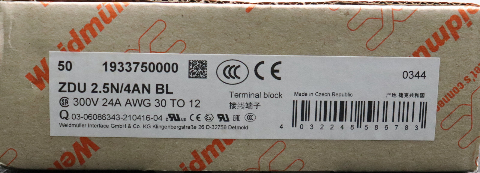 Bild des Artikels WEIDMUELLER-50x-Durchgangs-Reihenklemmen-blau-Typ-ZDU-2.5/4AN-BL