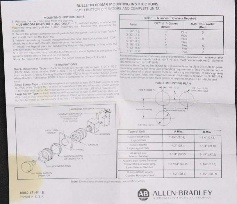 Bild des Artikels ALLEN-BRADLEY-Druckschalter-800MR-A2-Max.-300VAC-720VA-Break-110-300V-unbenutzt