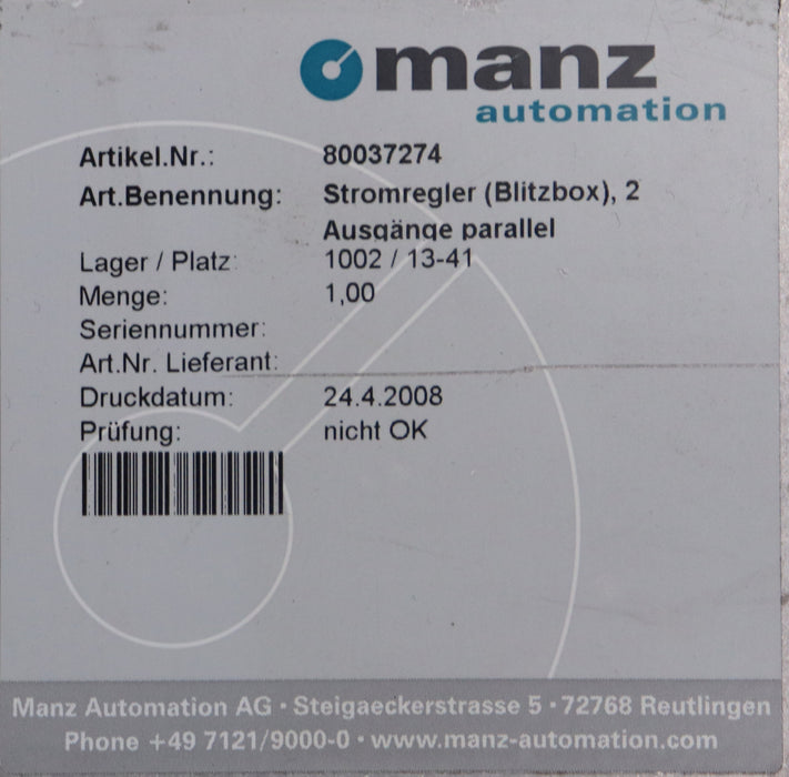 Bild des Artikels MANZ-Stromregler-Blitzbox-2-Ausgänge-parallel-Art.Nr.-80037274-in-Alu-Gehäuse