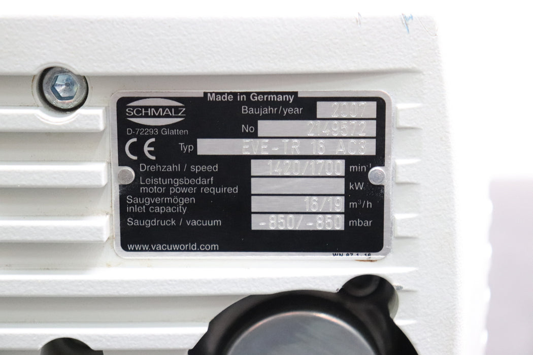 Bild des Artikels SCHMALZ-0,7kW-Vakuumpumpe-16/19m³/h-ölfrei/Trockenläufer-EVE-TR-16-AC3--850mbar