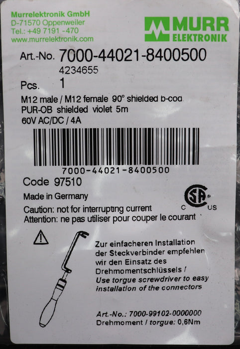 MURR M12 St. 90° / M12 Bu. 90° B-kod. geschirmt Art.-Nr. 7000-44021-8400500